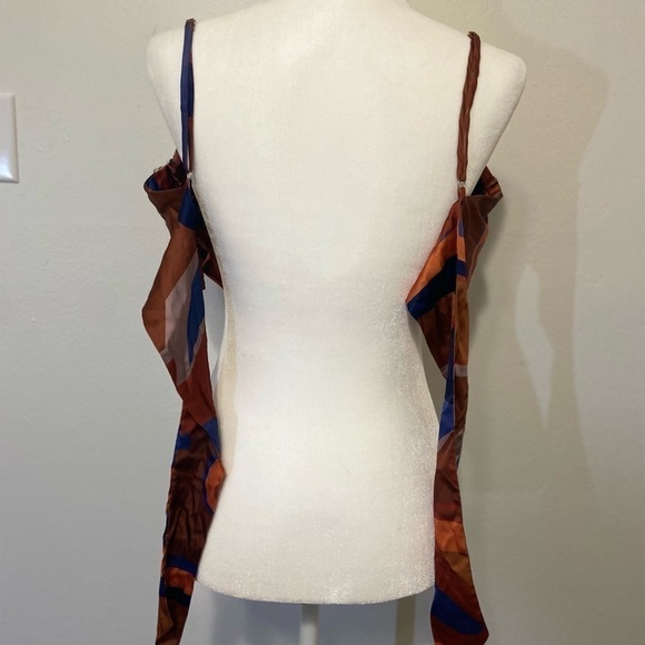 Papaya women's large scarf style crop top w/ geometric design EUC tie back - Picture 6 of 12